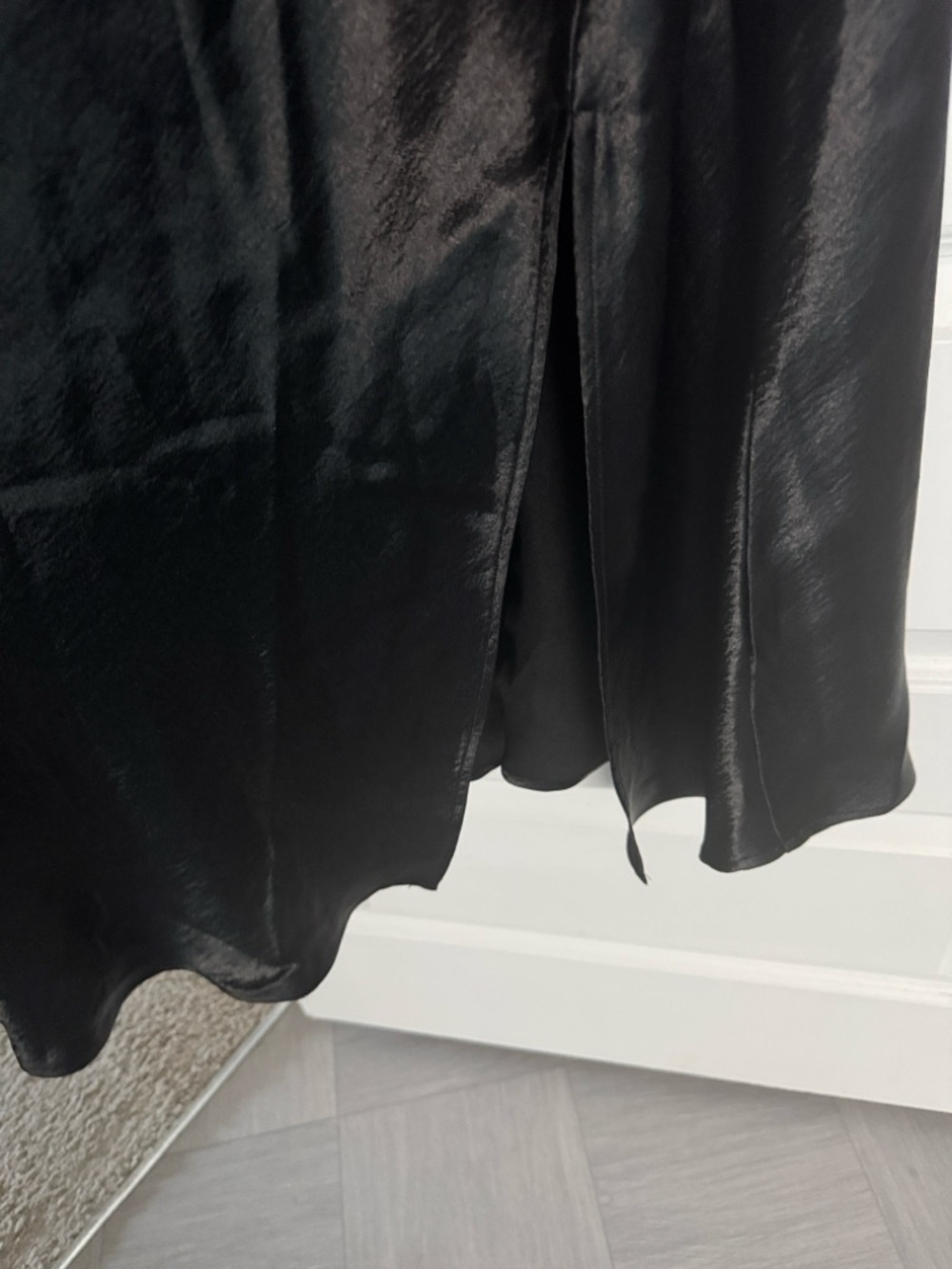 Elegant Black Satin Slip Dress with Cowl Neck and slit - Picture 5 of 5
